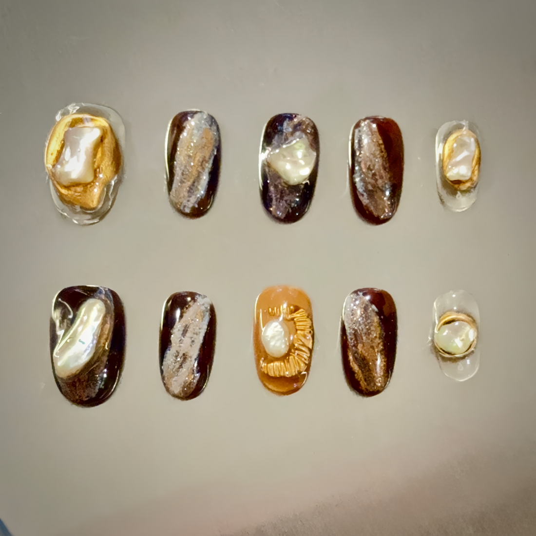 Luxurious Gold & Mother-of-Pearl 3D Art Nails