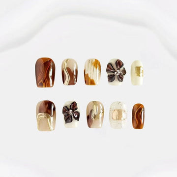 Golden - brown Blossom Nail Art